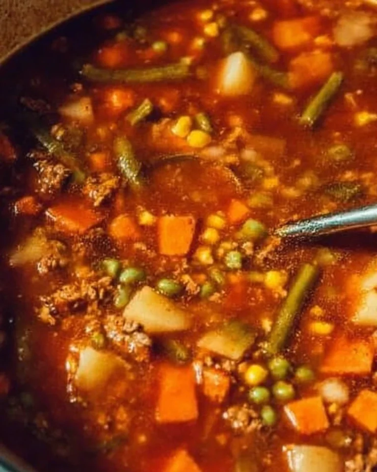Bowl of flavorful Vegetable Beef Soup filled with hearty vegetables and tender beef.