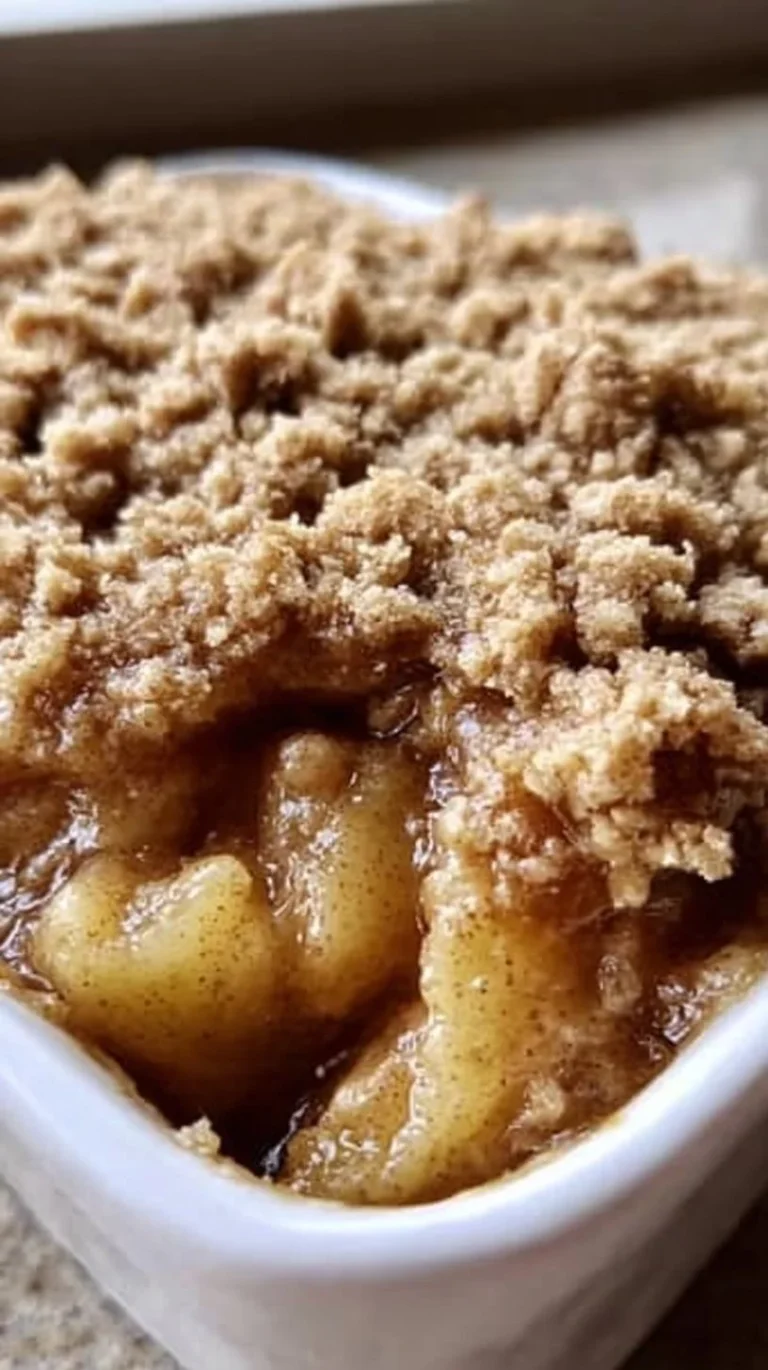 Delicious homemade apple crisp with a golden oat topping and fresh apple filling