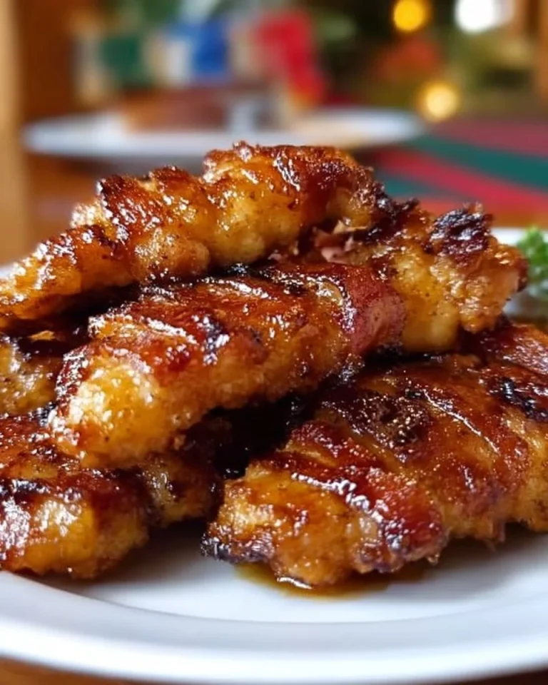 Bacon Brown Sugar Chicken Tenders plated with a side of dipping sauce