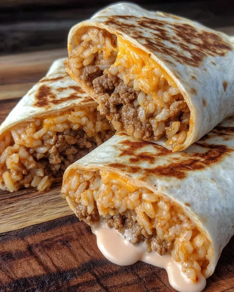 Delicious beef and rice burrito with fresh ingredients