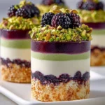 Blackberry Pistachio Cheesecake Towers with Nut Crumble