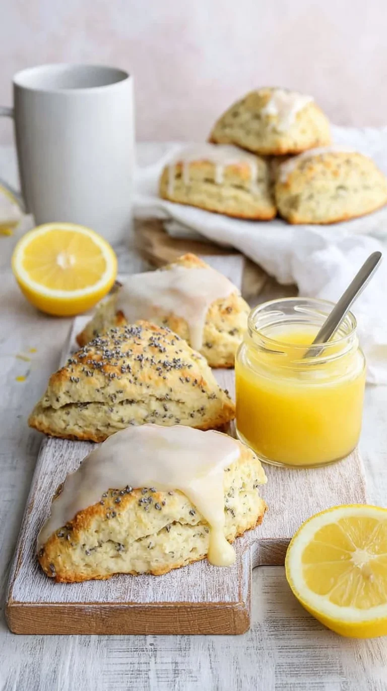 Buttery lemon poppy seed scones with a delicious lemon glaze
