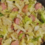 Cabbage with Peppers, Onion, Sausage, and Bacon