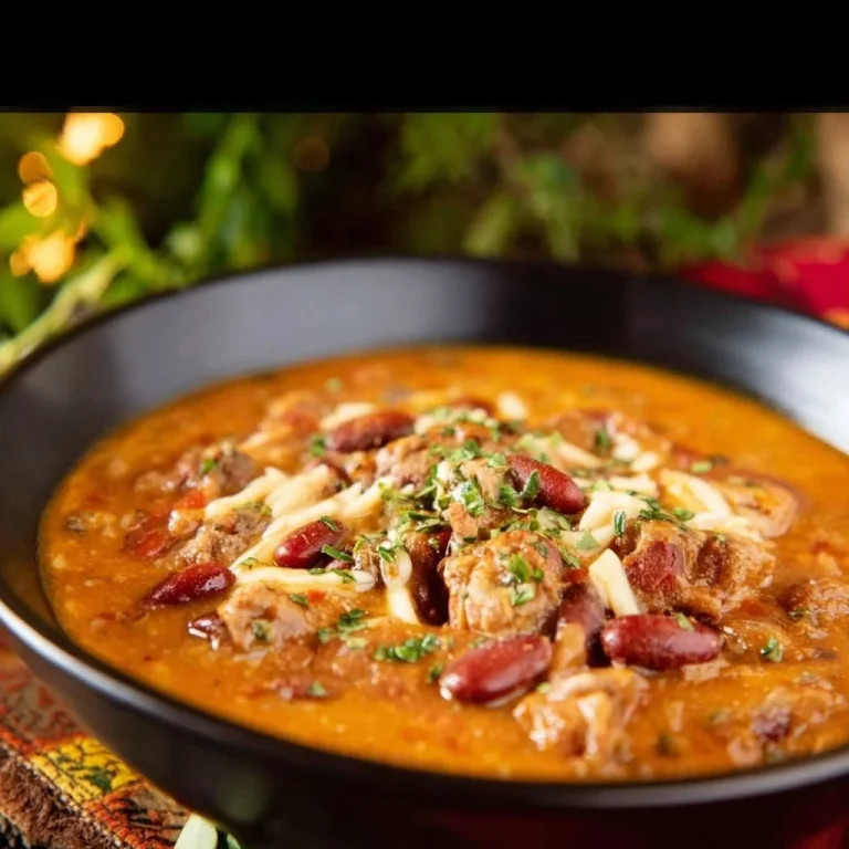Delicious bowl of Cajun White Chicken Chili topped with herbs and spices