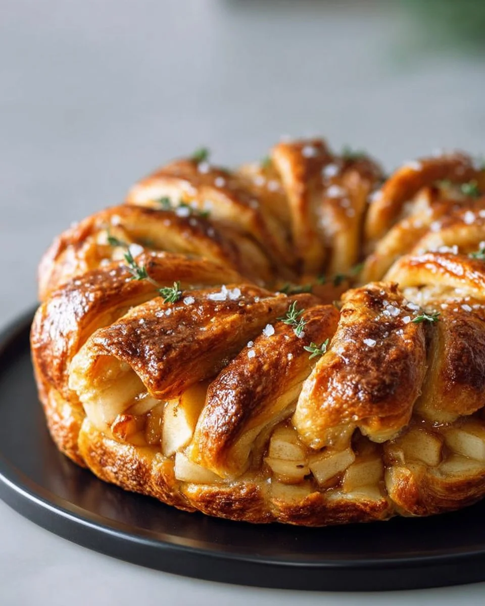 Caramel Apple Brie Crescent Wreath drizzled with Maple Glaze