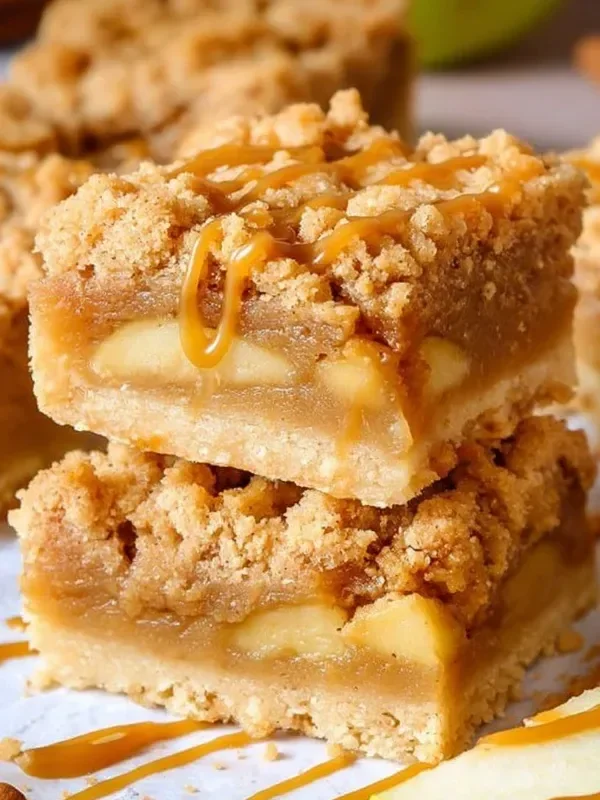 Delicious caramel apple pie bars with a golden crust and caramel drizzle