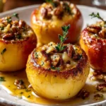 Caramelized Baked Apples with Brie, Pecans & Maple Thyme Glaze