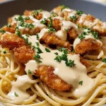 Cheesy Chicken Bites and Spaghetti in Garlic Parmesan Sauce