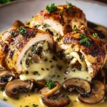 Cheesy Garlic Butter Mushroom Stuffed Chicken