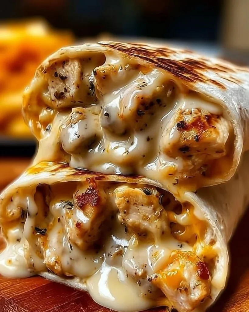 Cheesy garlic chicken wraps, perfect for a quick and delicious meal.