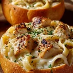 Chicken Alfredo Garlic Bread Bowls