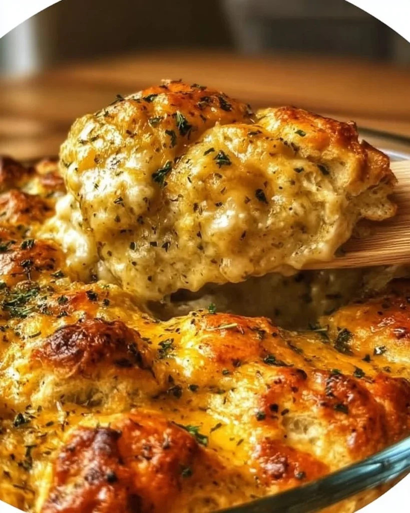 Delicious Chicken Crescent Roll Casserole topped with golden crescent dough