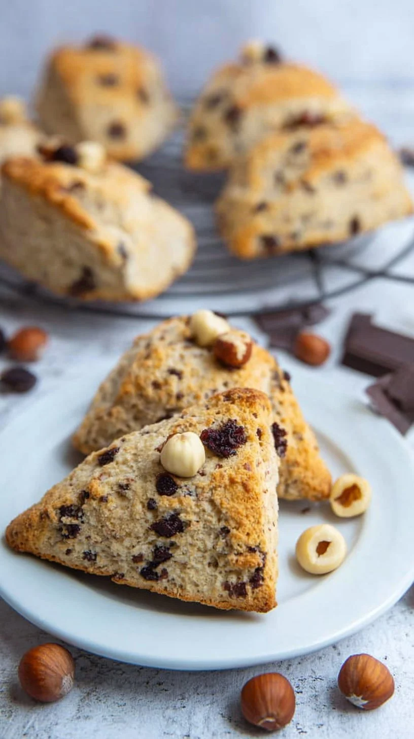 Delicious chocolate hazelnut scones on a rustic table