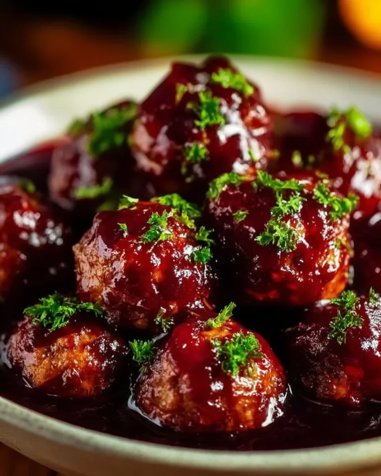 Delicious Christmas Cranberry Meatballs served on a festive platter