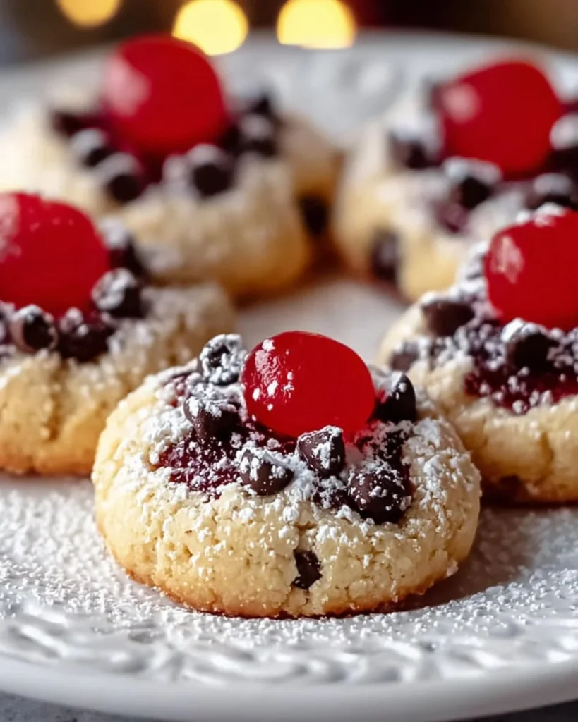 Christmas Maraschino Cherry Shortbread Cookies on a decorative plate