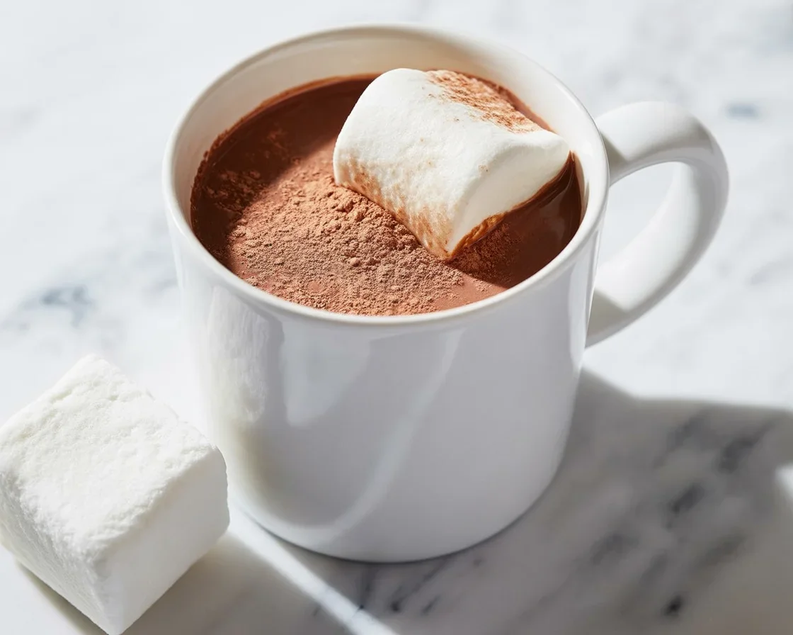 A cozy cup of Simple Hot Cocoa for One topped with whipped cream.