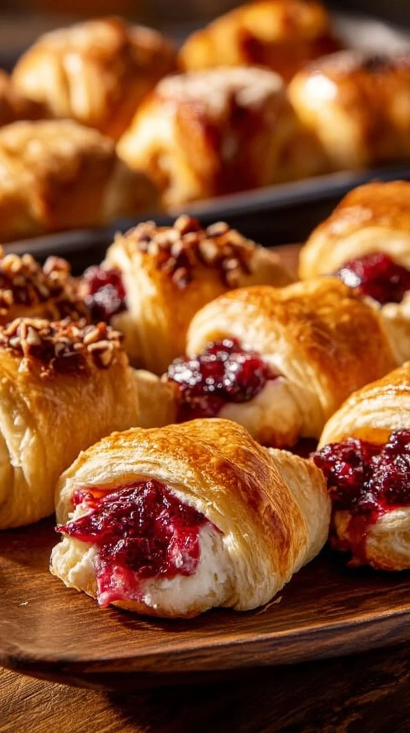 Cranberry Cream Cheese Crescent Bites arranged on a festive platter