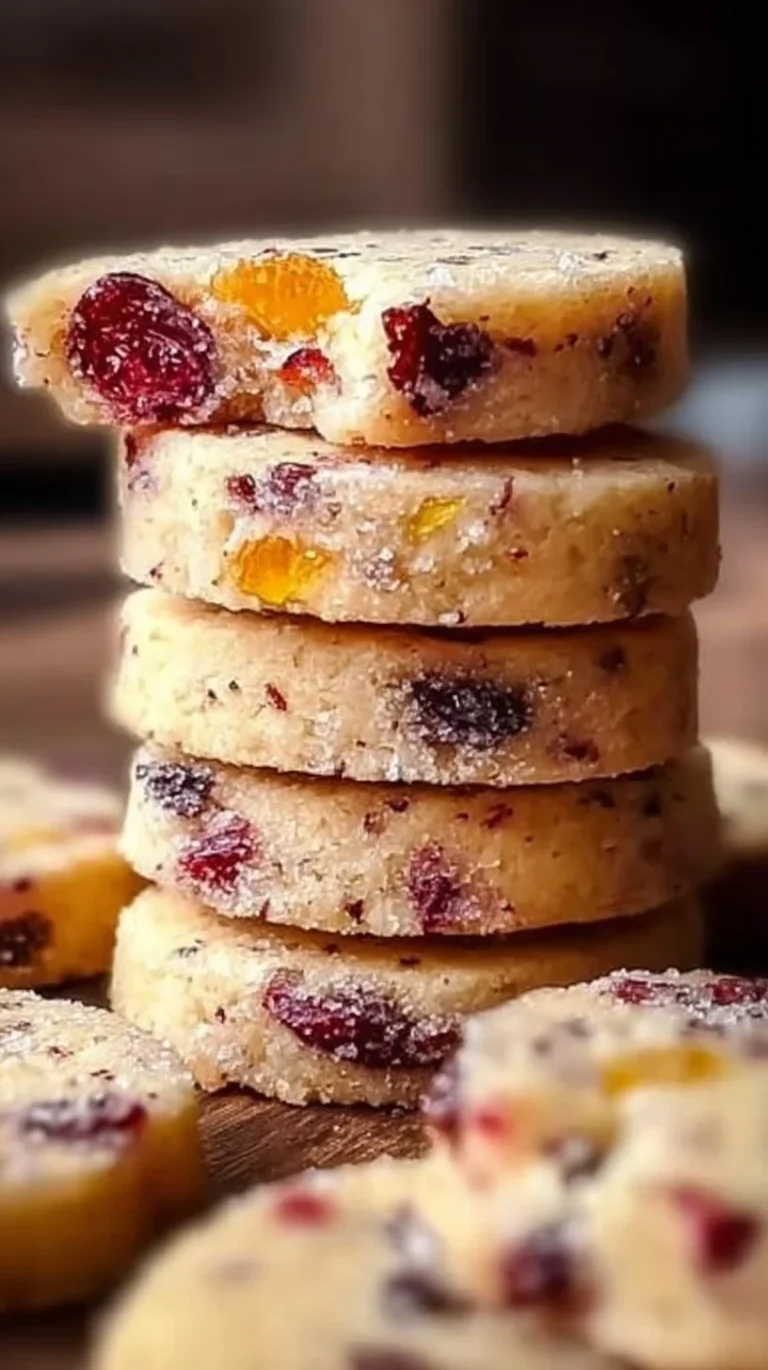 Cranberry Orange Shortbread cookies with vibrant cranberries and a hint of orange.