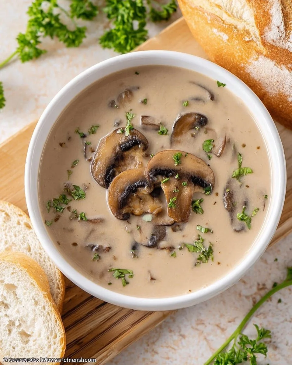 Creamy homemade mushroom soup served in a bowl