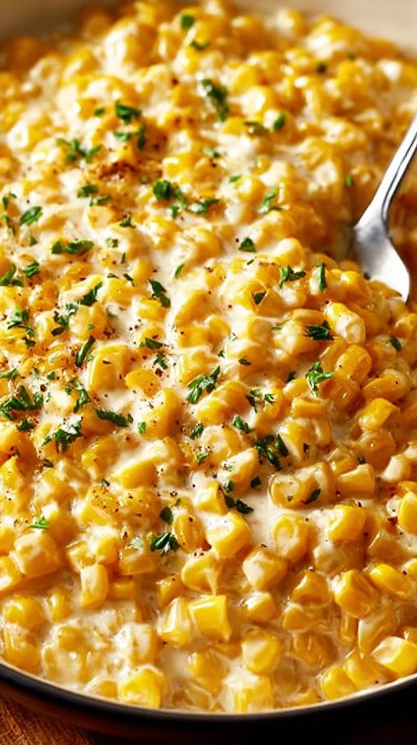 Delicious homemade creamed corn in a bowl, a perfect side dish for any meal.
