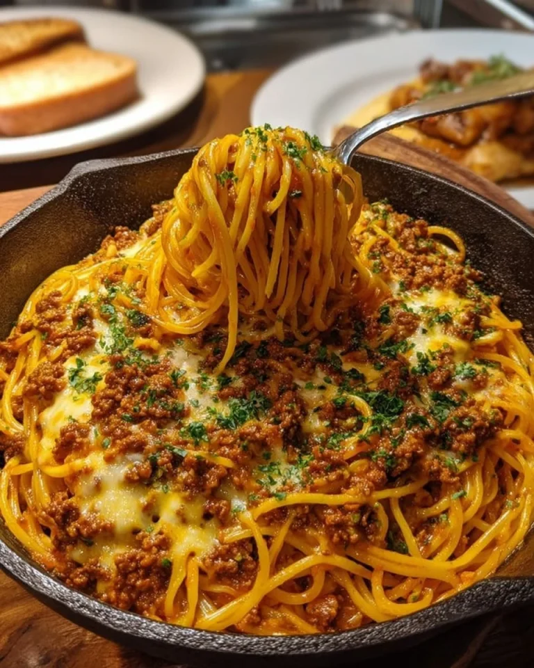 Creamy Cajun Beef Spaghetti in a bowl with triple cheese Parmesan sauce
