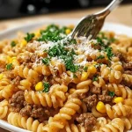 Creamy Garlic Parmesan Ranch Beef & Corn Pasta Skillet