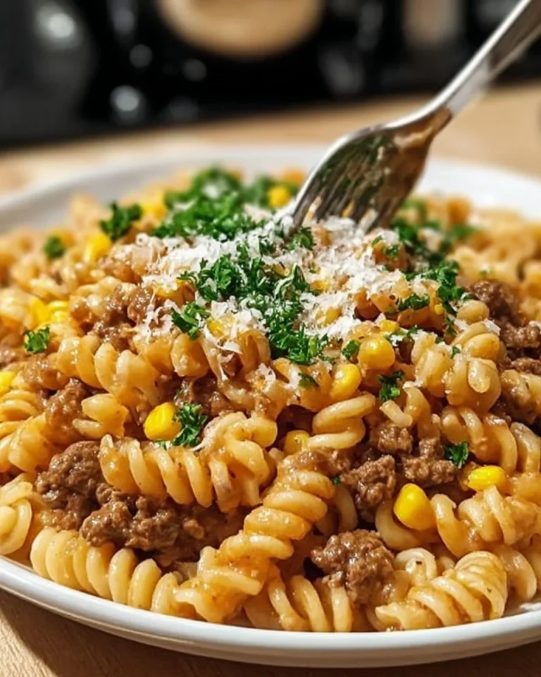 Creamy Garlic Parmesan Ranch Beef and Corn Pasta Skillet with fresh ingredients