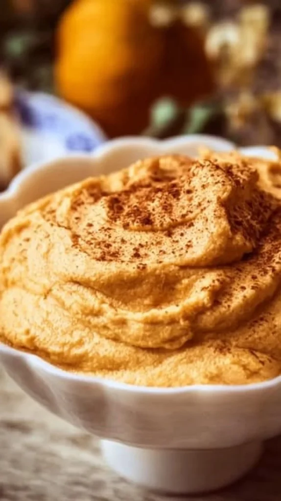 Creamy high-protein pumpkin mousse dessert in a bowl