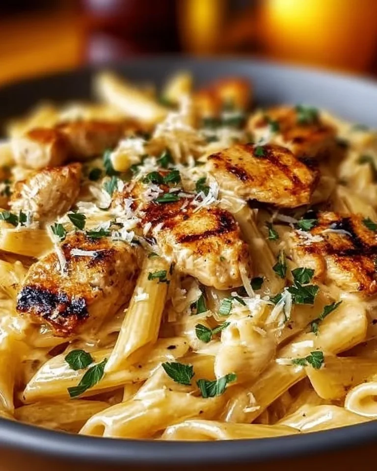 Creamy Italian chicken pasta served with fresh herbs and cheese