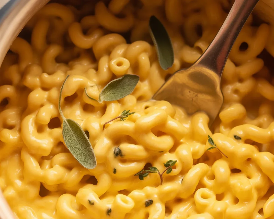Creamy One-Pot Pumpkin Mac and Cheese served in a bowl, ideal for fall meals.