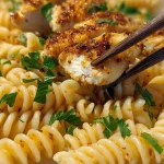 Crispy Garlic Butter Chicken over Creamy Rotini