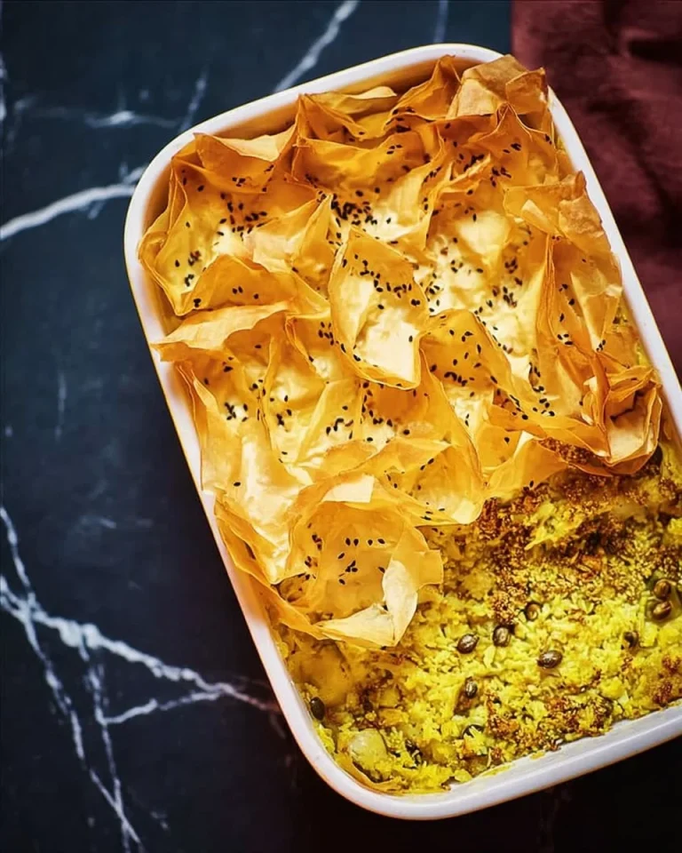 Curried Filo Pie with spiced filling and flaky pastry crust