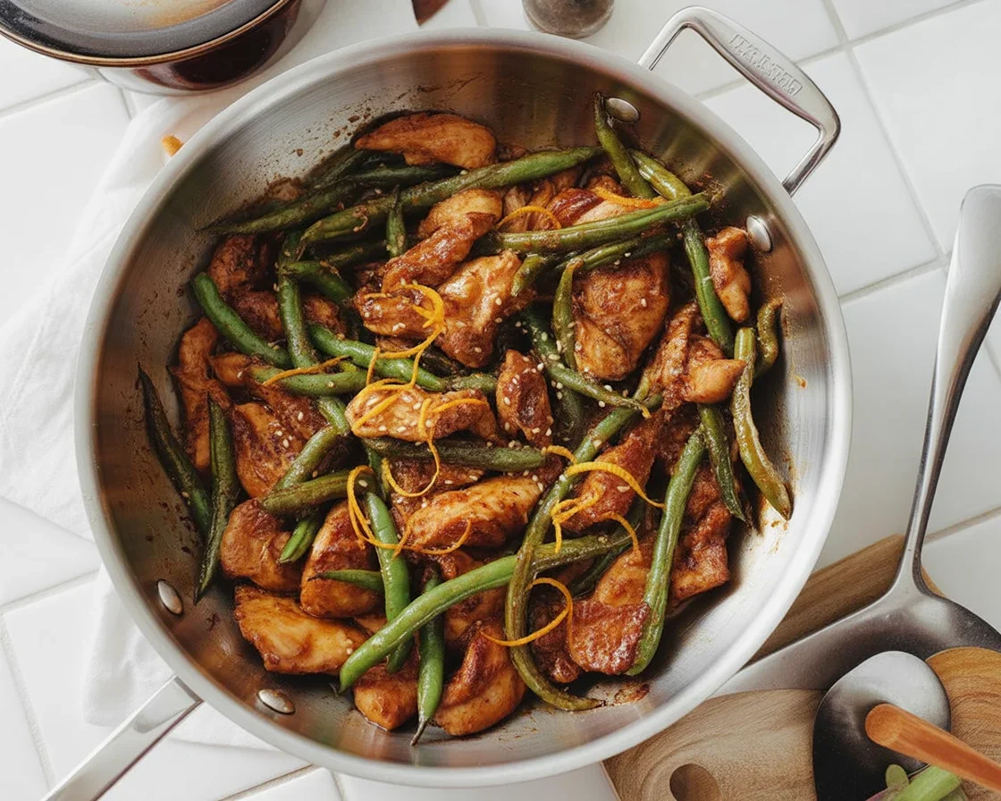 Sweet-and-Sour Cranberry Chicken Stir-Fry with green beans and pineapple.