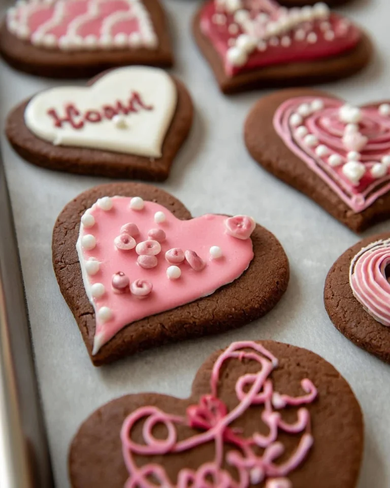 Decadent dipped heart brownies decorated with chocolate and sprinkles