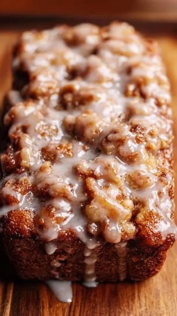 Easy Amish apple fritter bread with apples and spices on a wooden table