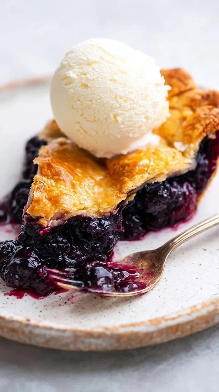 Homemade easy blueberry pie fresh from the oven with blueberries on top