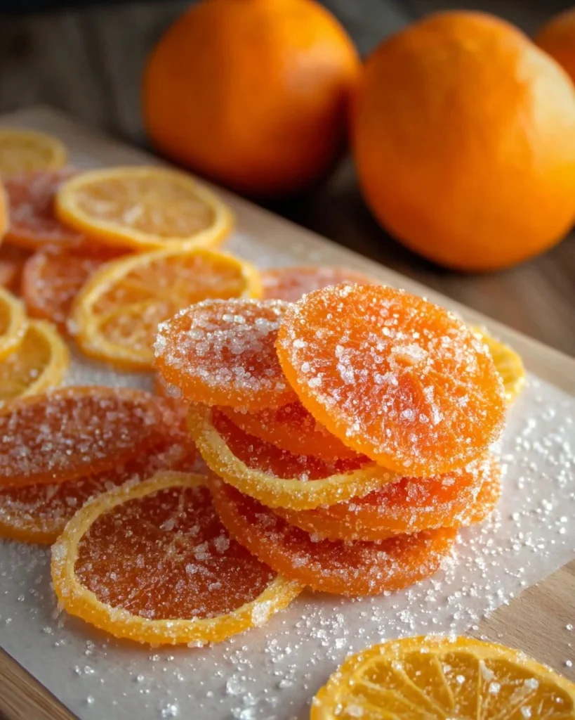 Delicious homemade easy candied orange on a plate