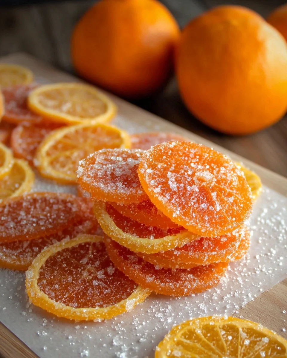 Delicious homemade easy candied orange on a plate