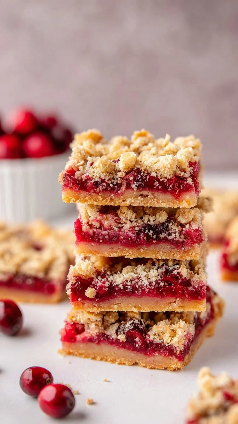Delicious easy cranberry crumble bars with a buttery topping and vibrant cranberries.