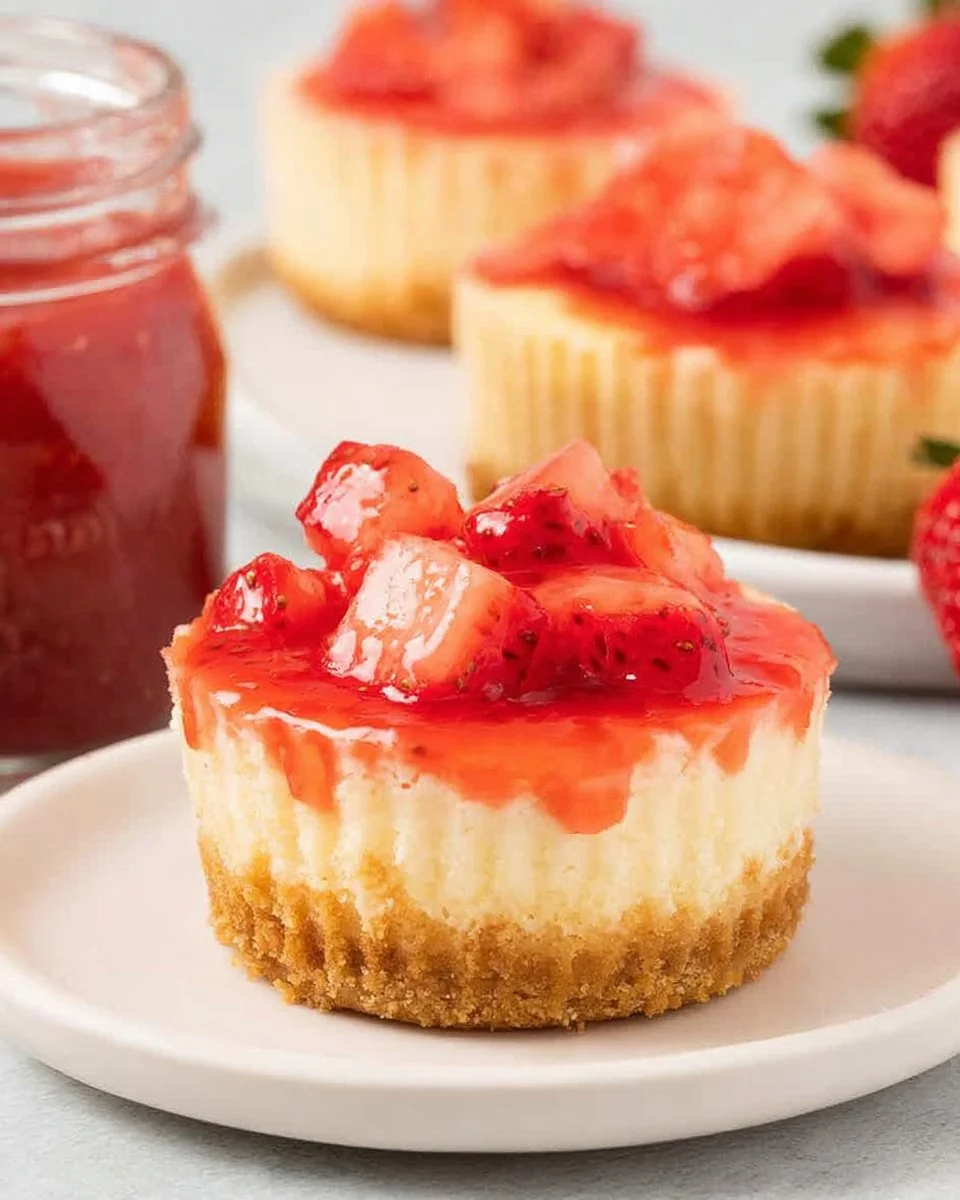 Easy mini strawberry cheesecake bites topped with fresh strawberries