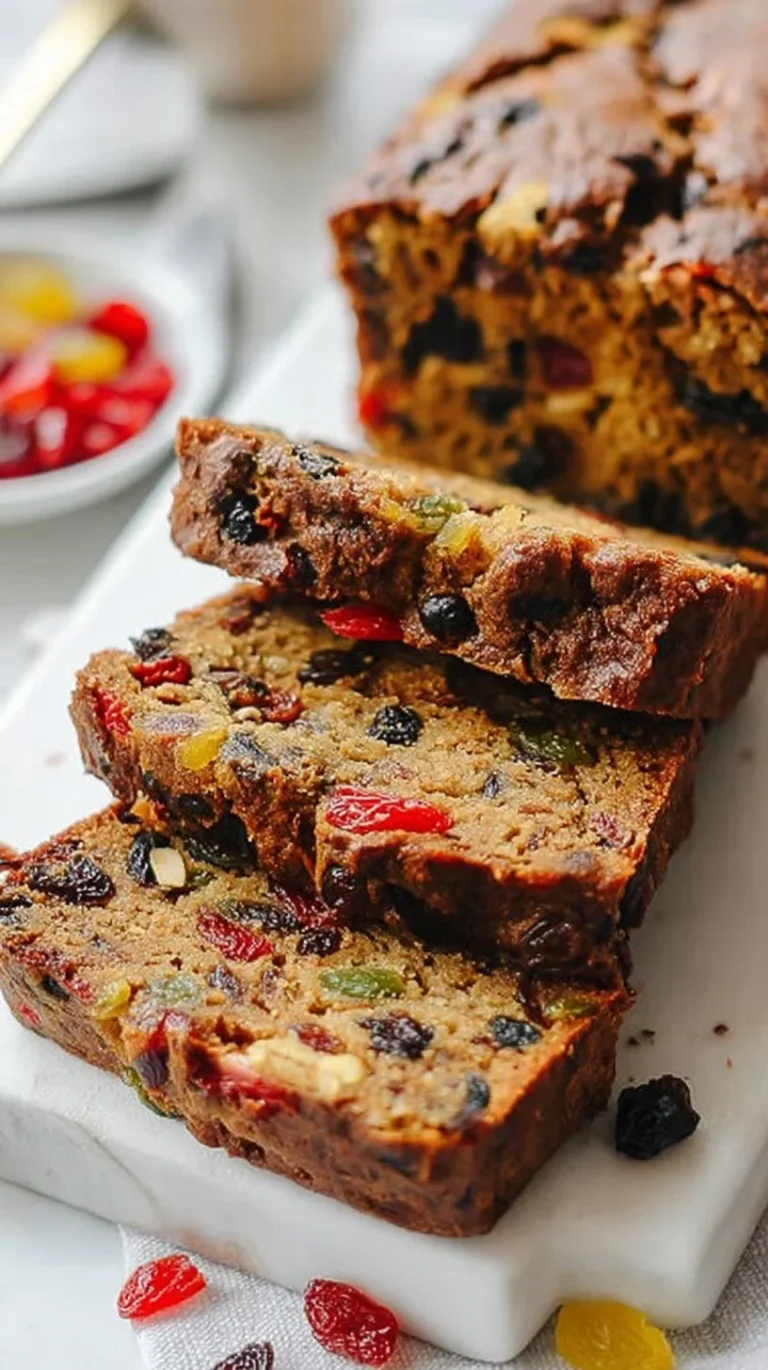 Delicious homemade fruit cake with colorful fruits and nuts