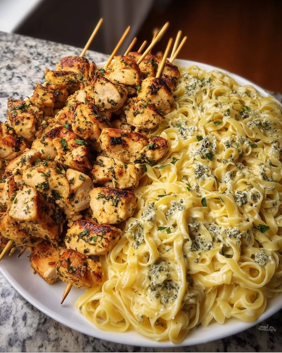 Delicious Garlic Butter Chicken Linguine in creamy Alfredo sauce served on a plate