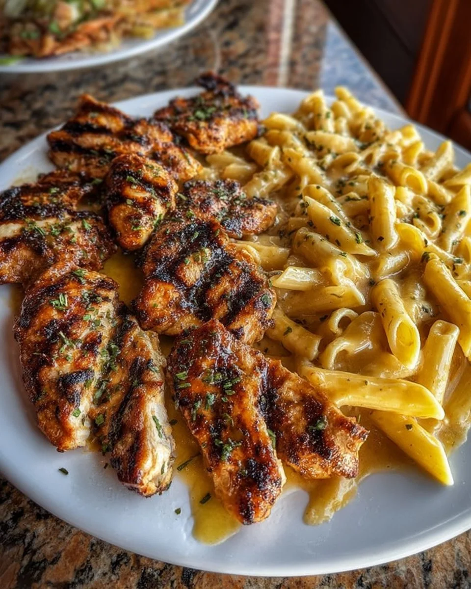 Creamy Garlic Butter Chicken Penne pasta with Parmesan cheese