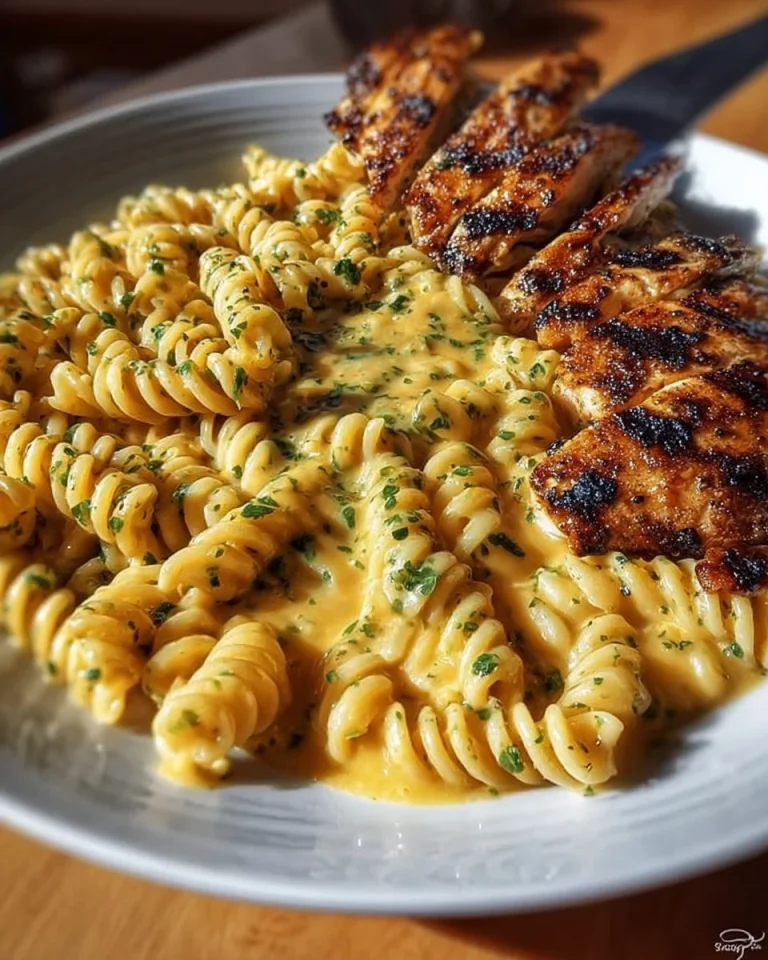 Garlic Butter Chicken Rotini with Cheesy Parmesan Cream Sauce