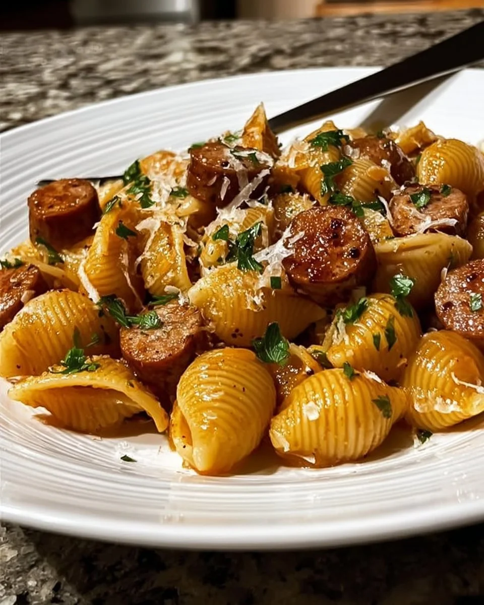 Garlic butter sausage bites served in creamy Parmesan shells