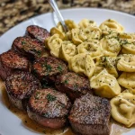 Garlic Butter Steak Bites & Creamy Alfredo Tortellini