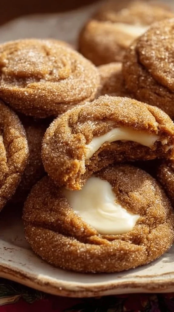 Gingerbread cheesecake cookies on a festive plate