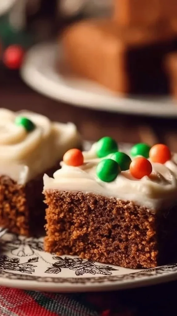 Deliciously baked gingerbread cookie bars on a festive plate