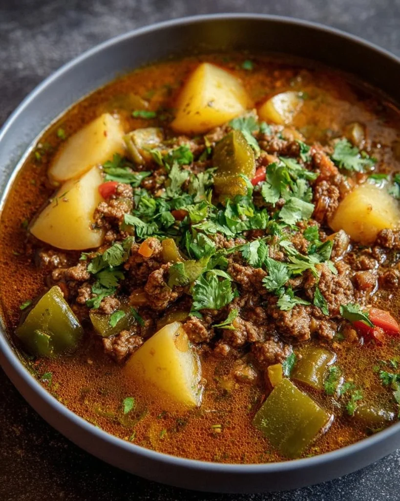 Delicious Green Chile Picadillo Beef served with aromatic spices