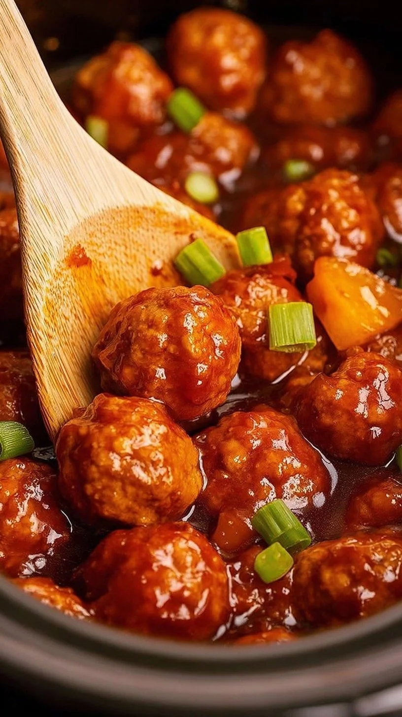 Delicious Hawaiian Meatballs with pineapple glaze on a plate